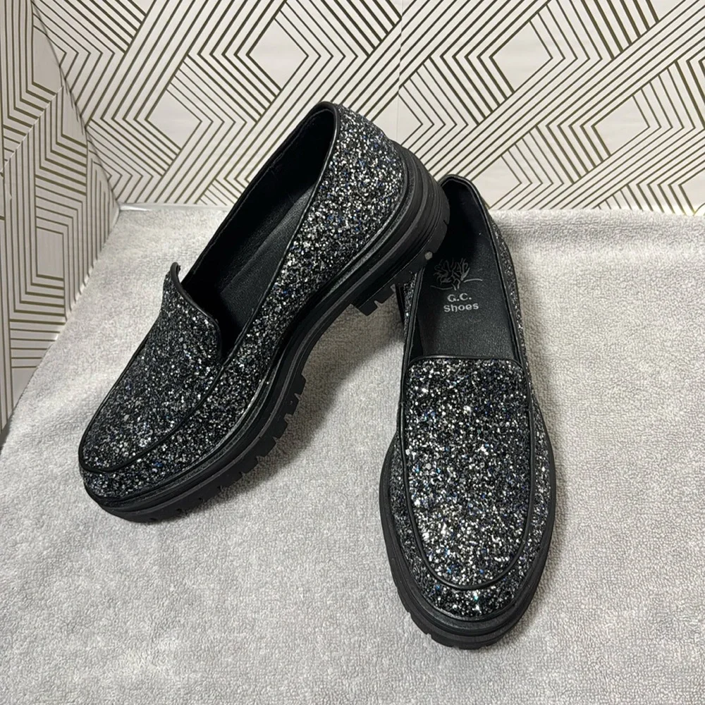 GC shoes women GC Morgan Glitter Lug Sole slip on loafer size 7